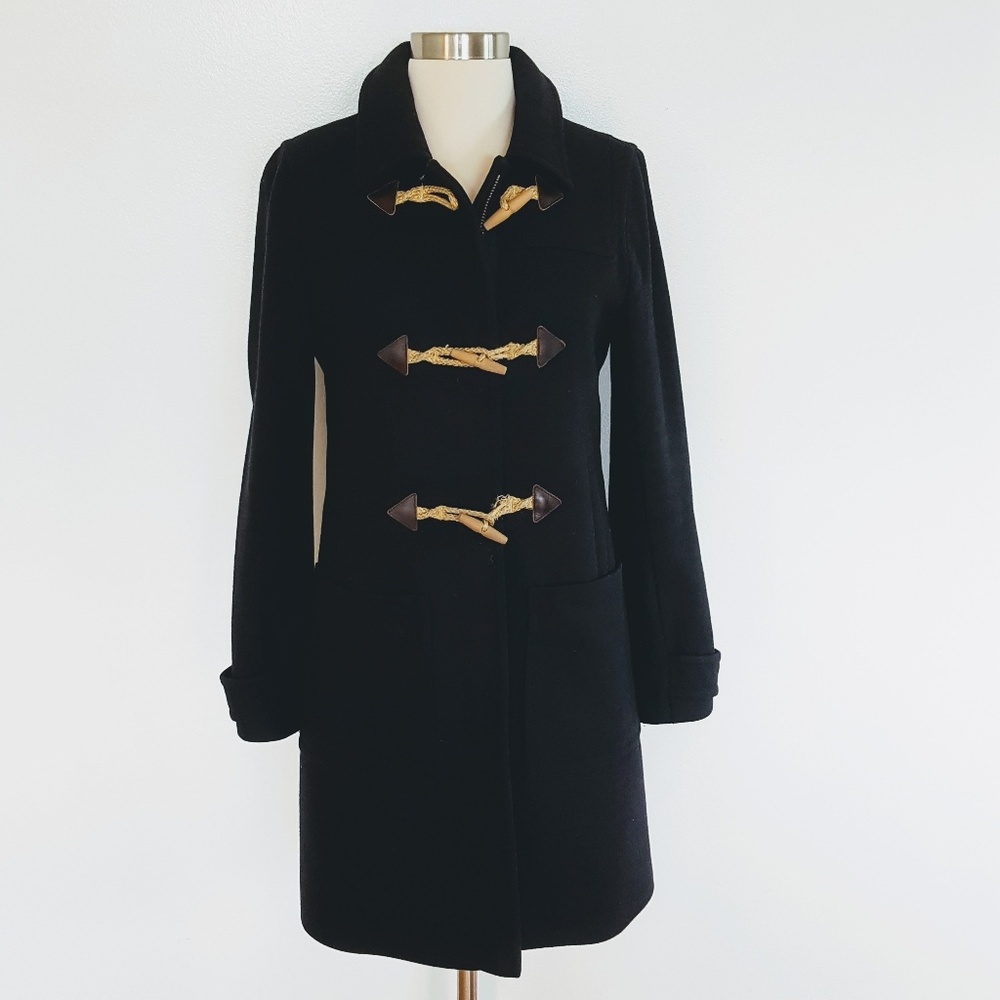 J. Crew | Black Melton Wool Toggle Coat - Sz 4 - Picture 3 of 8
